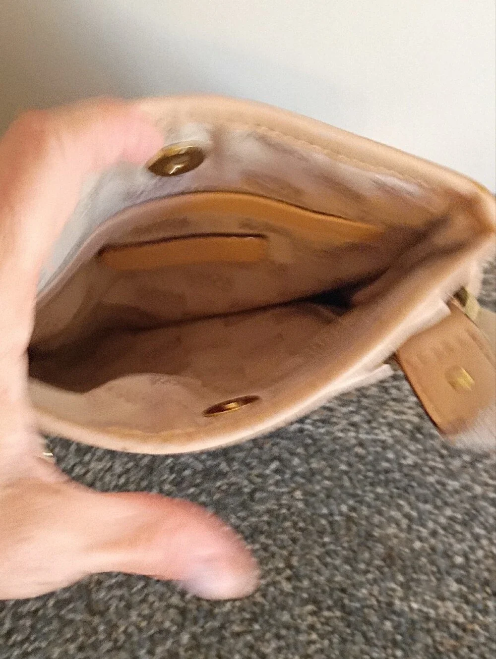 Michael Kors Brown Monogram Crossbody with Beige Strap